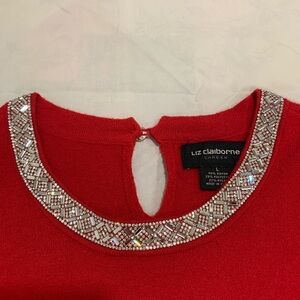 Liz Claiborne Scarlet Beaded Collar Top